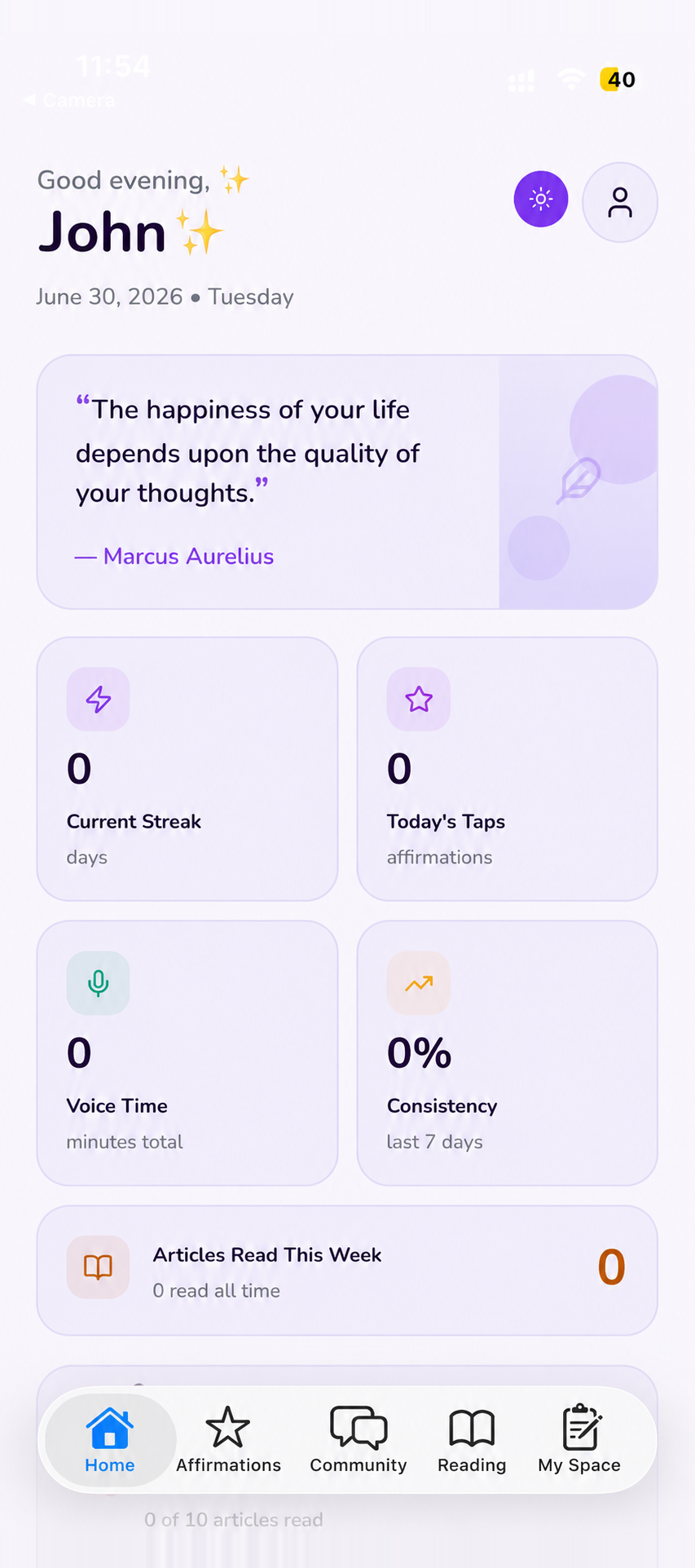 ManifestUp home screen